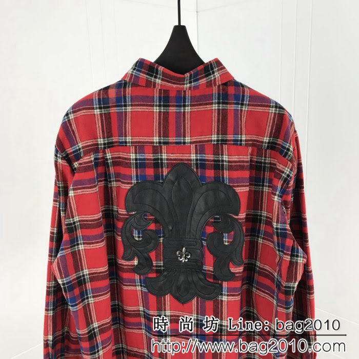 Chrome hearts 克羅心 18ss新款 拼皮格子襯衫 情侶款 ydi1026